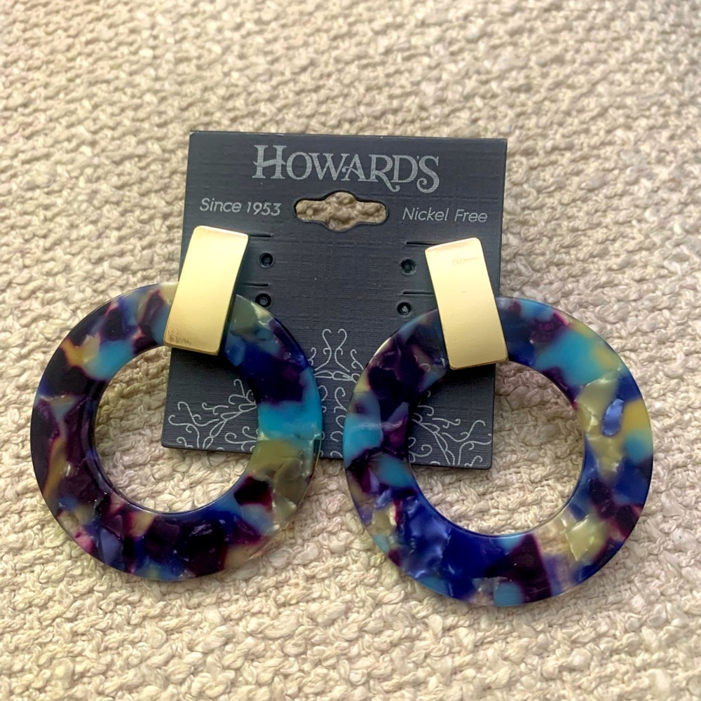 New Howards Fashion Runway Bold Blue Marble Round Circle Post Earrings